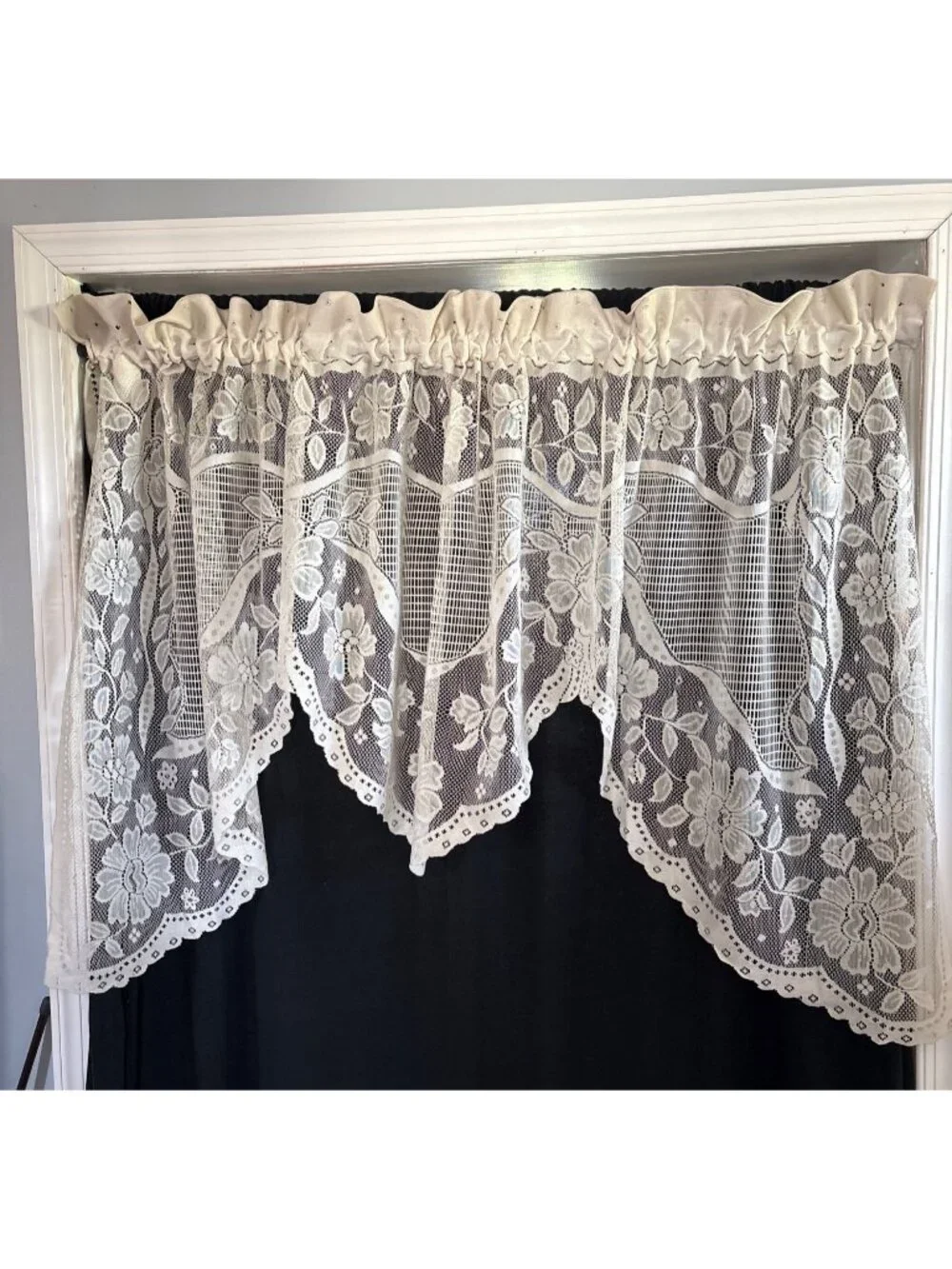 Floral Lace Rod Pocket Window Valance Cream 72x36 Vintage Look